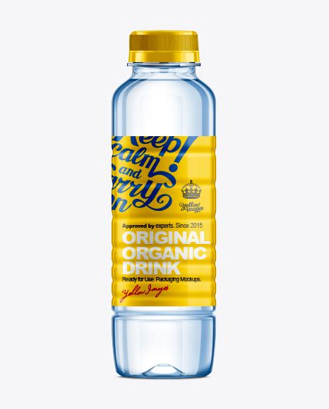 Download Square PET Water Bottle w/ Partial Shrink Sleeve Mockup